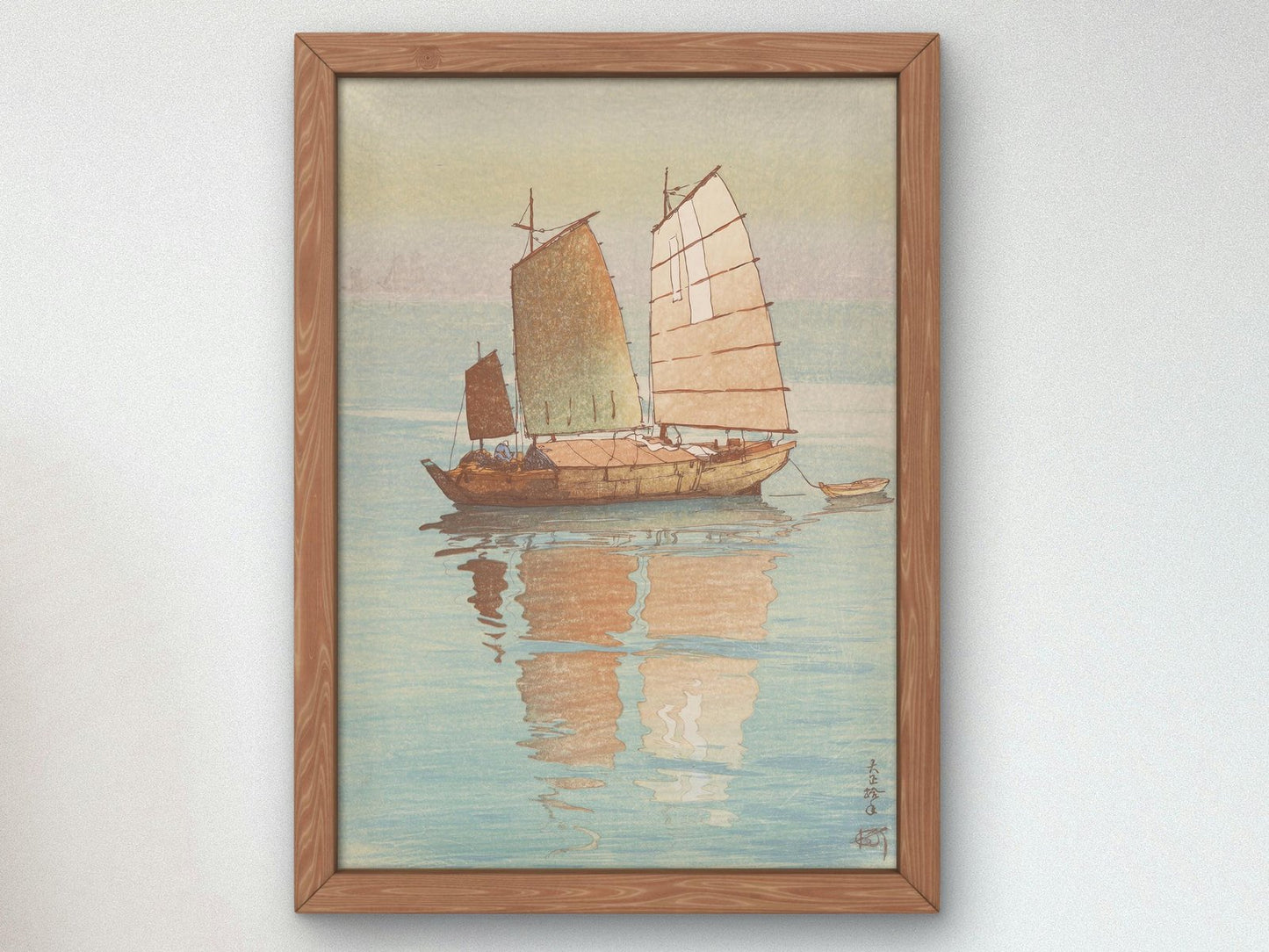 Sailing Boats Evening Glow by Hiroshi Yoshida, 1921, Japanese Woodblock Prints, fine art print