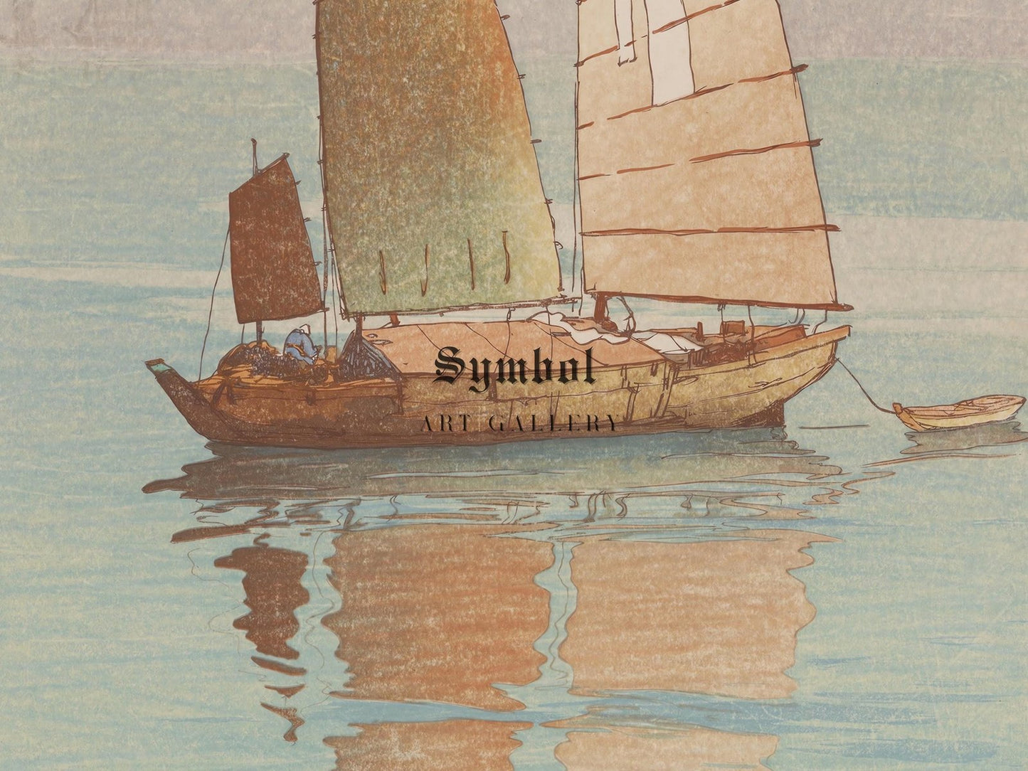 Sailing Boats Evening Glow by Hiroshi Yoshida, 1921, Japanese Woodblock Prints, fine art print