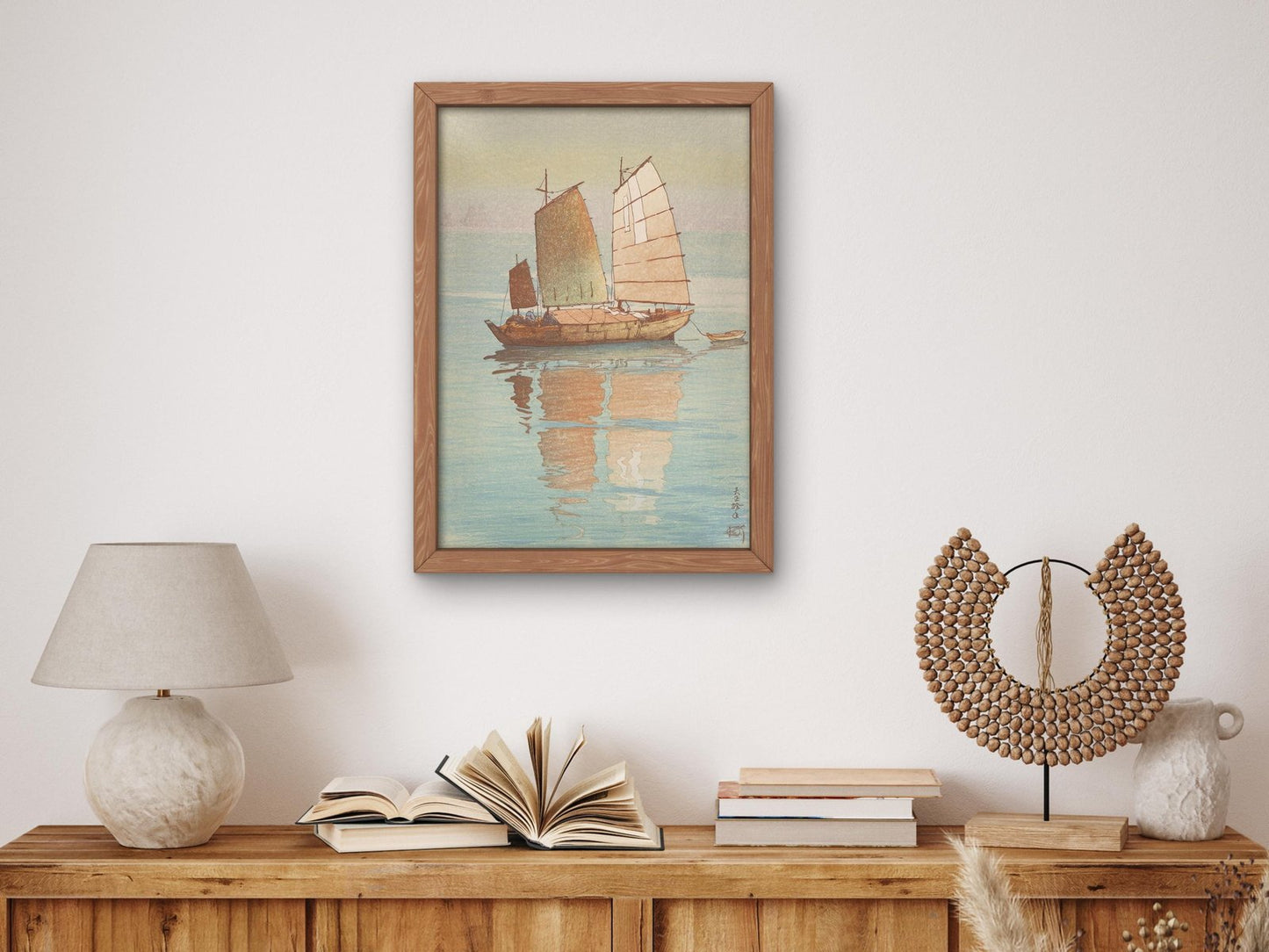 Sailing Boats Evening Glow by Hiroshi Yoshida, 1921, Japanese Woodblock Prints, fine art print