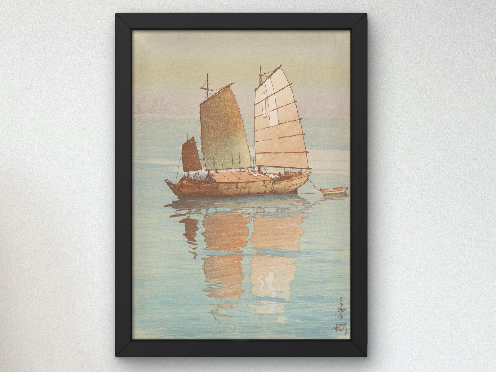 Sailing Boats Evening Glow by Hiroshi Yoshida, 1921, Japanese Woodblock Prints, fine art print
