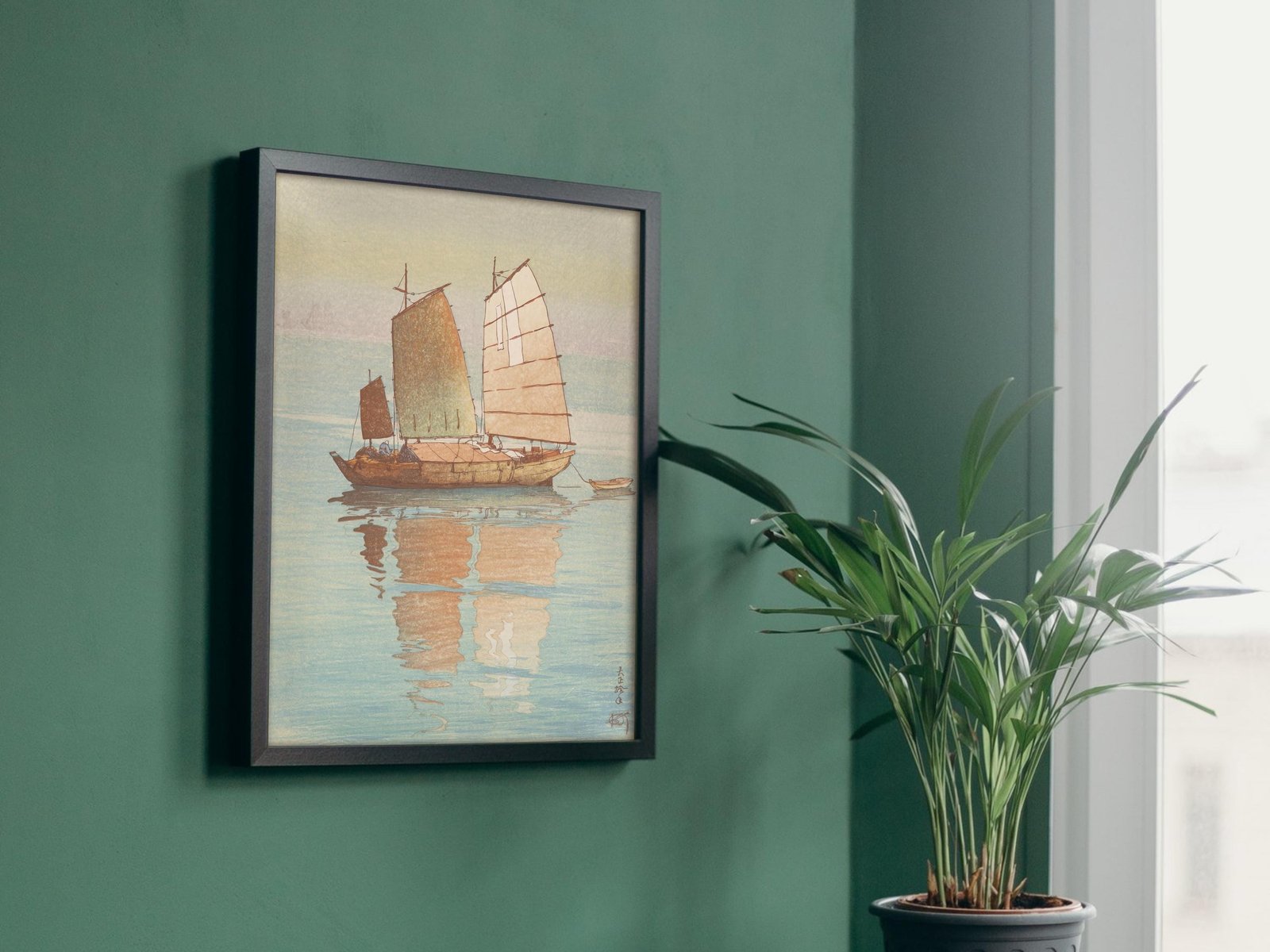 Sailing Boats Evening Glow by Hiroshi Yoshida, 1921, Japanese Woodblock Prints, fine art print