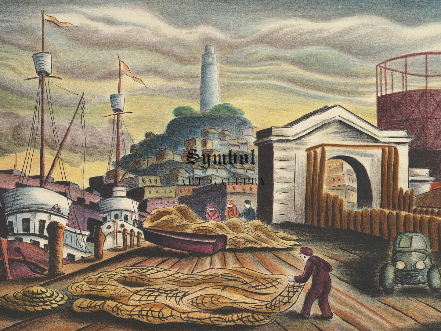 San Francisco Pier by David Paul Chun, 1943, Art Deco and American Modernism, fine art print