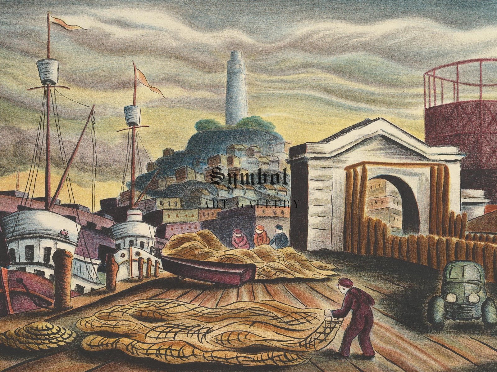 San Francisco Pier by David Paul Chun, 1943, Art Deco and American Modernism, fine art print