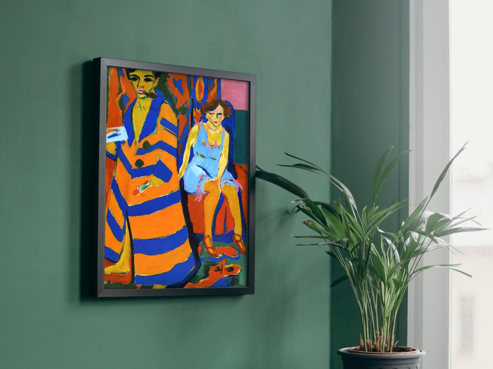 Self-Portrait with a Model by Ernst Ludwig Kirchner, 1910, Expressionism and Fauvism, fine art print