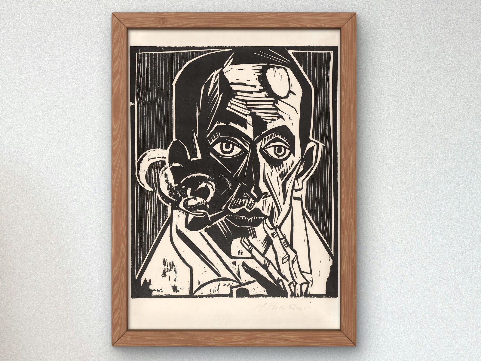 Self-Portrait with Pipe by Max Pechstein, 1921, Expressionism and Fauvism, fine art print