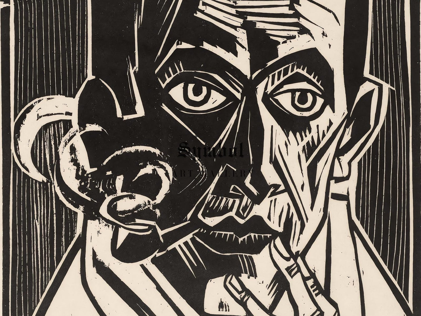 Self-Portrait with Pipe by Max Pechstein, 1921, Expressionism and Fauvism, fine art print