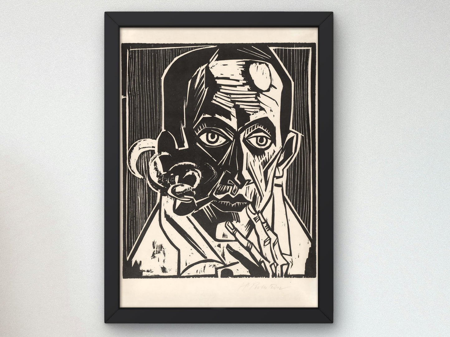 Self-Portrait with Pipe by Max Pechstein, 1921, Expressionism and Fauvism, fine art print