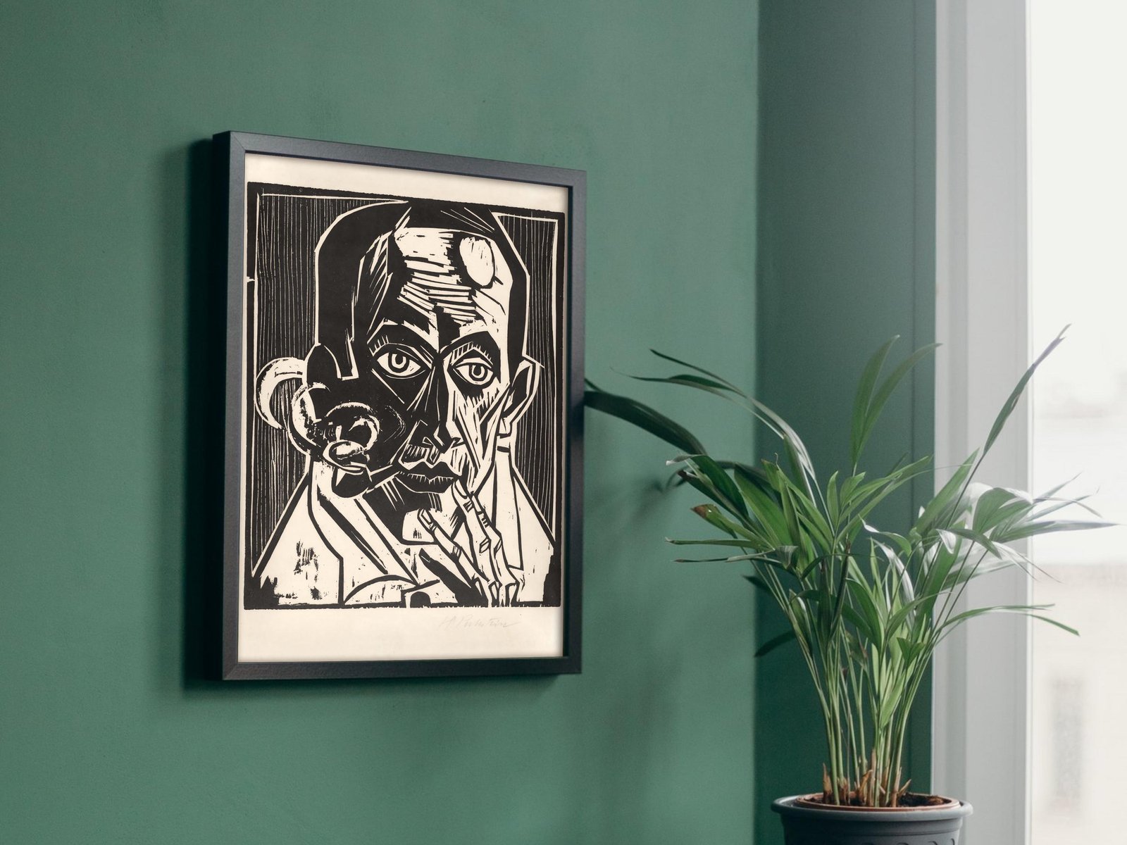 Self-Portrait with Pipe by Max Pechstein, 1921, Expressionism and Fauvism, fine art print
