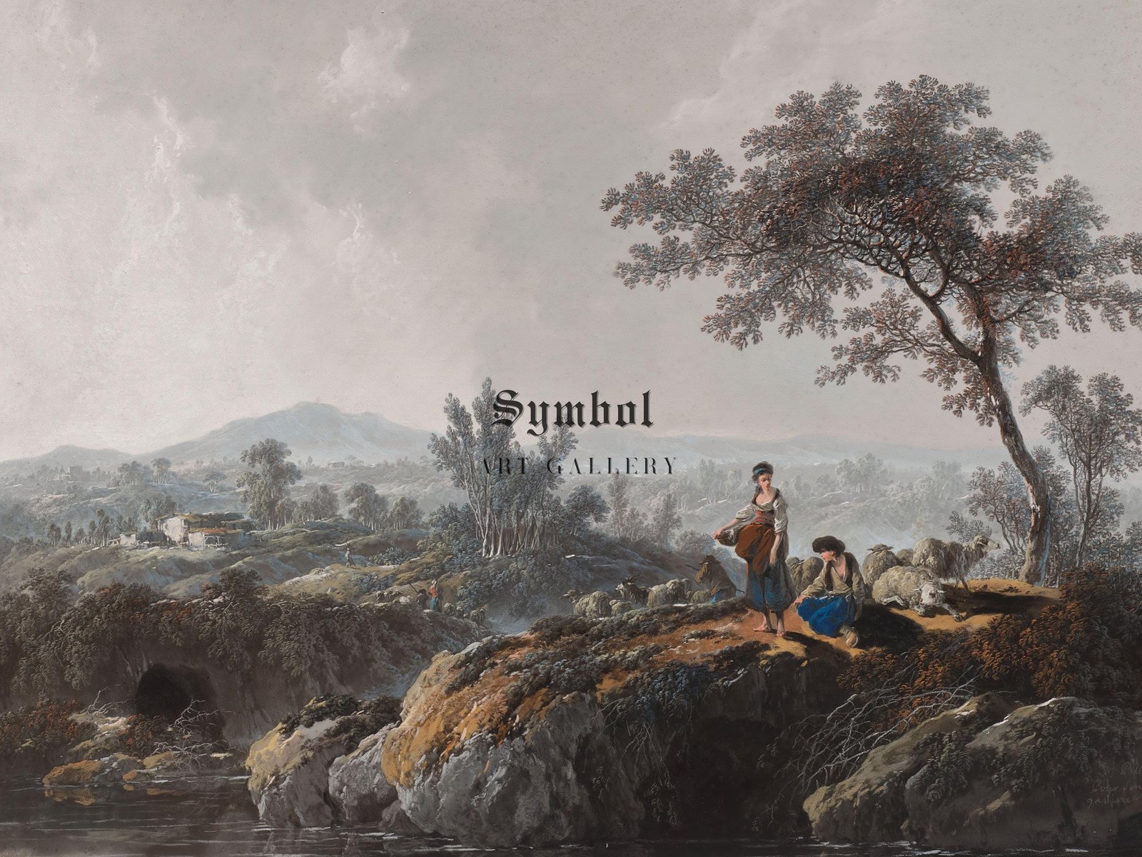 Shepherds in a Landscape by Jean Baptiste Pillement, 1779, Rococo and Neoclassicism, fine art print