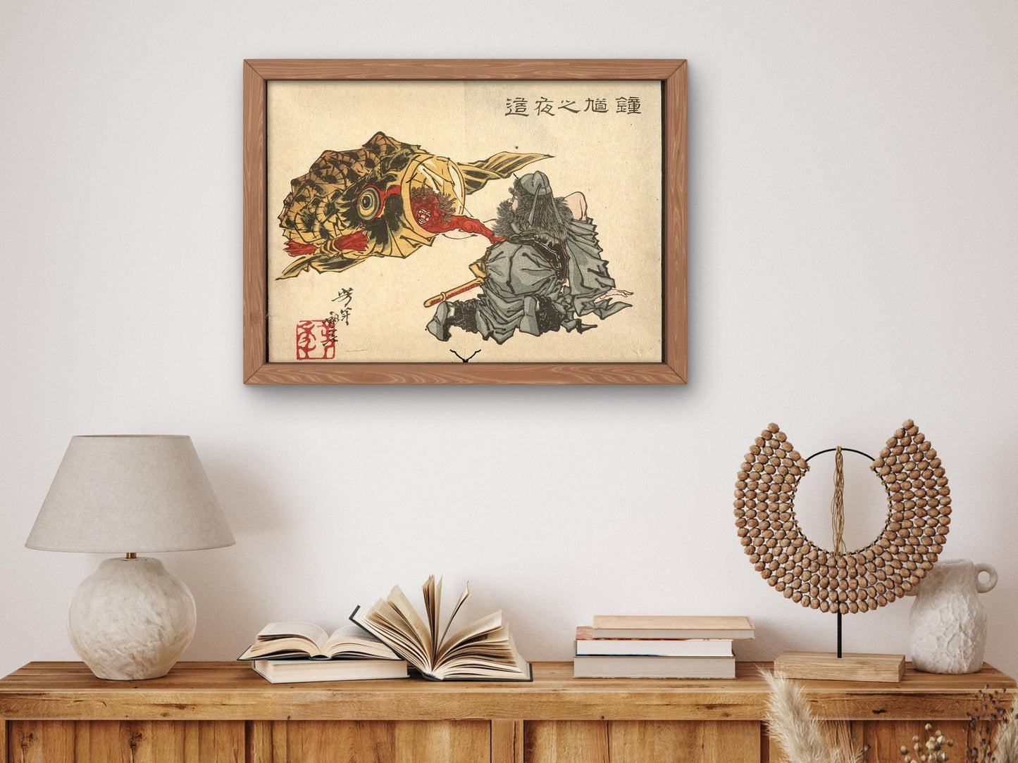 Shoki Creeping Up on a Sleeping Demon by Tsukioka Yoshitoshi, 1882, Japanese Woodblock Prints, fine art print