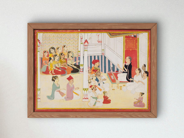Shvetambara Jain Teacher Giving Instruction by Sahib Ram 1750, Wall Art Print, Fine Art Reproduction, Museum Quality Decor, Poster