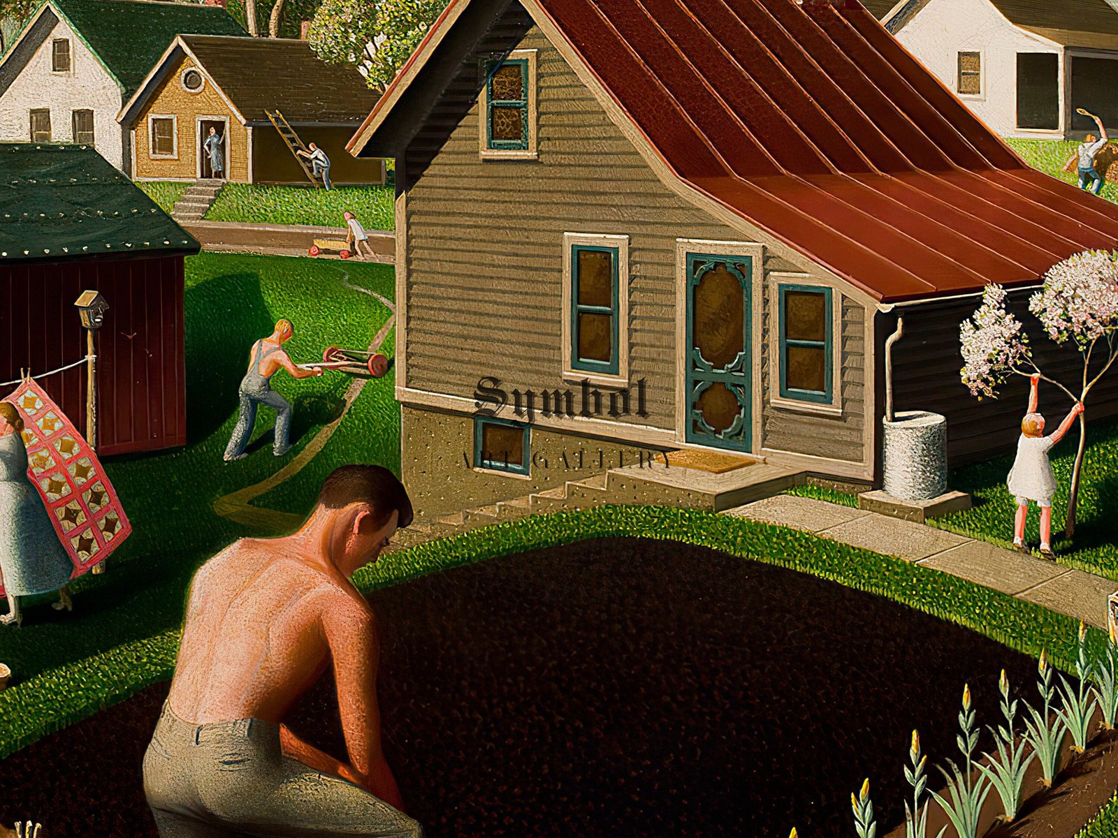 Spring in Town by Grant Wood, 1941, Art Deco and American Modernism, fine art print