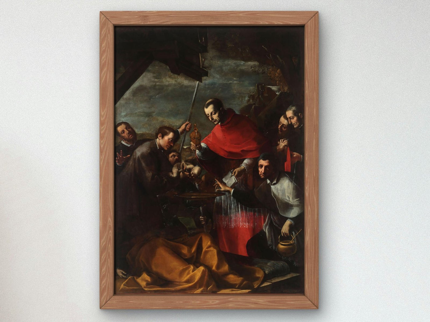 St Charles Borromeo Baptises Baby in Lazaret by Alessandro Tiarini, 1635, Baroque and Chiaroscuro, fine art print