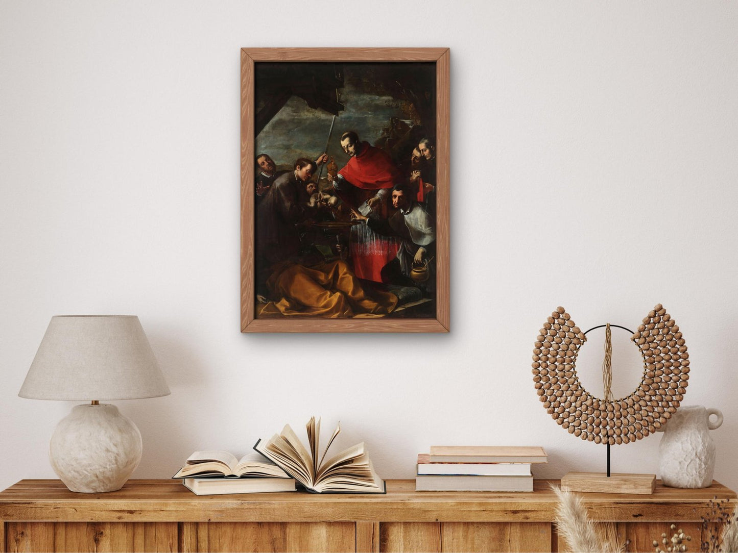 St Charles Borromeo Baptises Baby in Lazaret by Alessandro Tiarini, 1635, Baroque and Chiaroscuro, fine art print