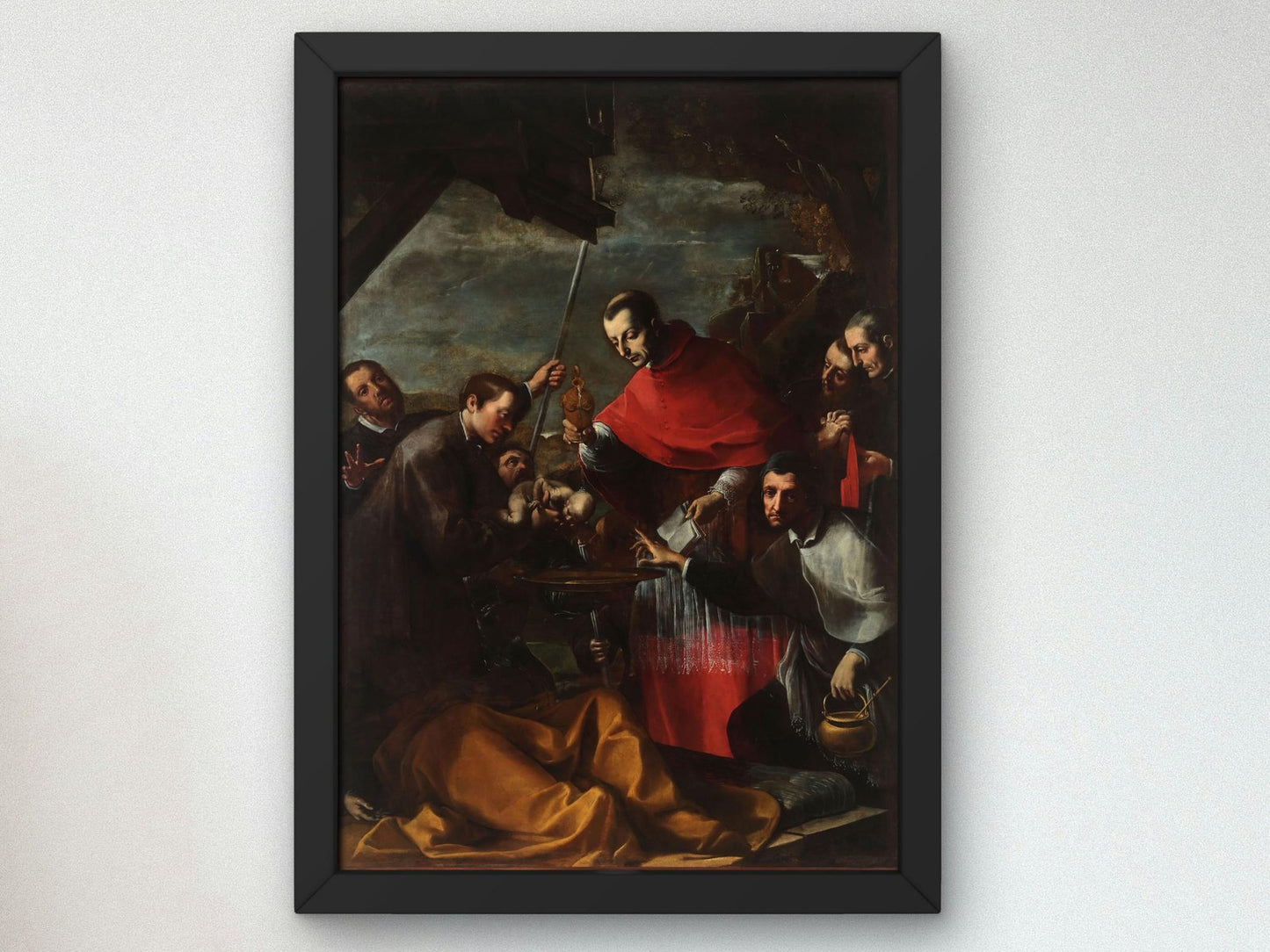 St Charles Borromeo Baptises Baby in Lazaret by Alessandro Tiarini, 1635, Baroque and Chiaroscuro, fine art print