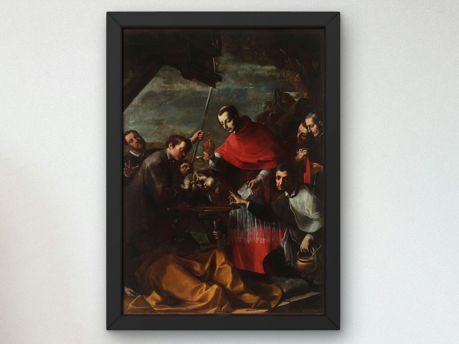 St Charles Borromeo Baptises Baby in Lazaret by Alessandro Tiarini, 1635, Baroque and Chiaroscuro, fine art print
