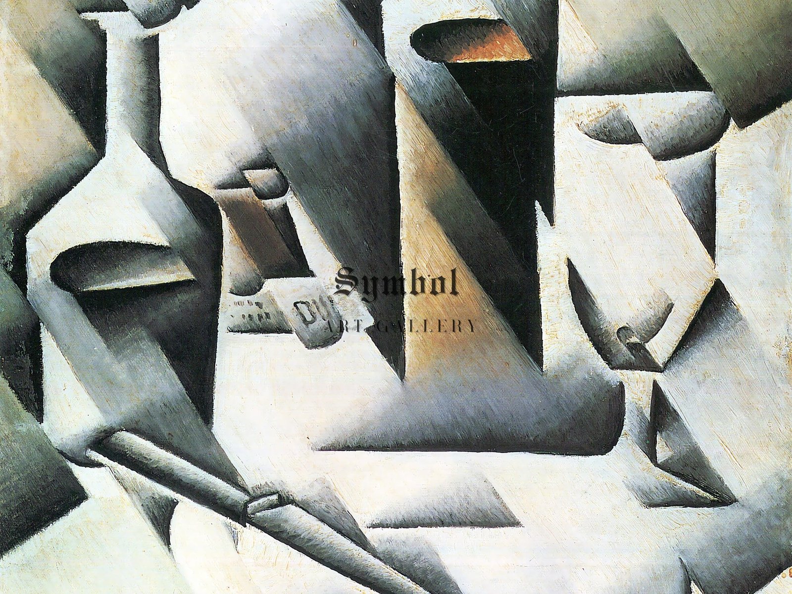 Still Life with Bottles and Knife by Juan Gris, 1914, Cubism and Abstract Art, fine art print