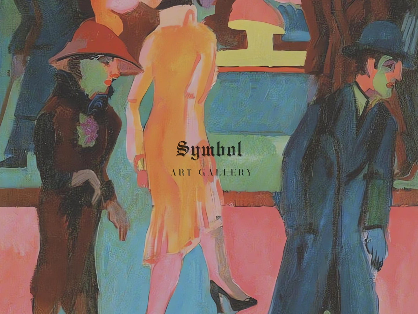 Street Scene in Front of a Barbershop by Ernst Ludwig Kirchner, 1914, Expressionism and Fauvism, fine art print