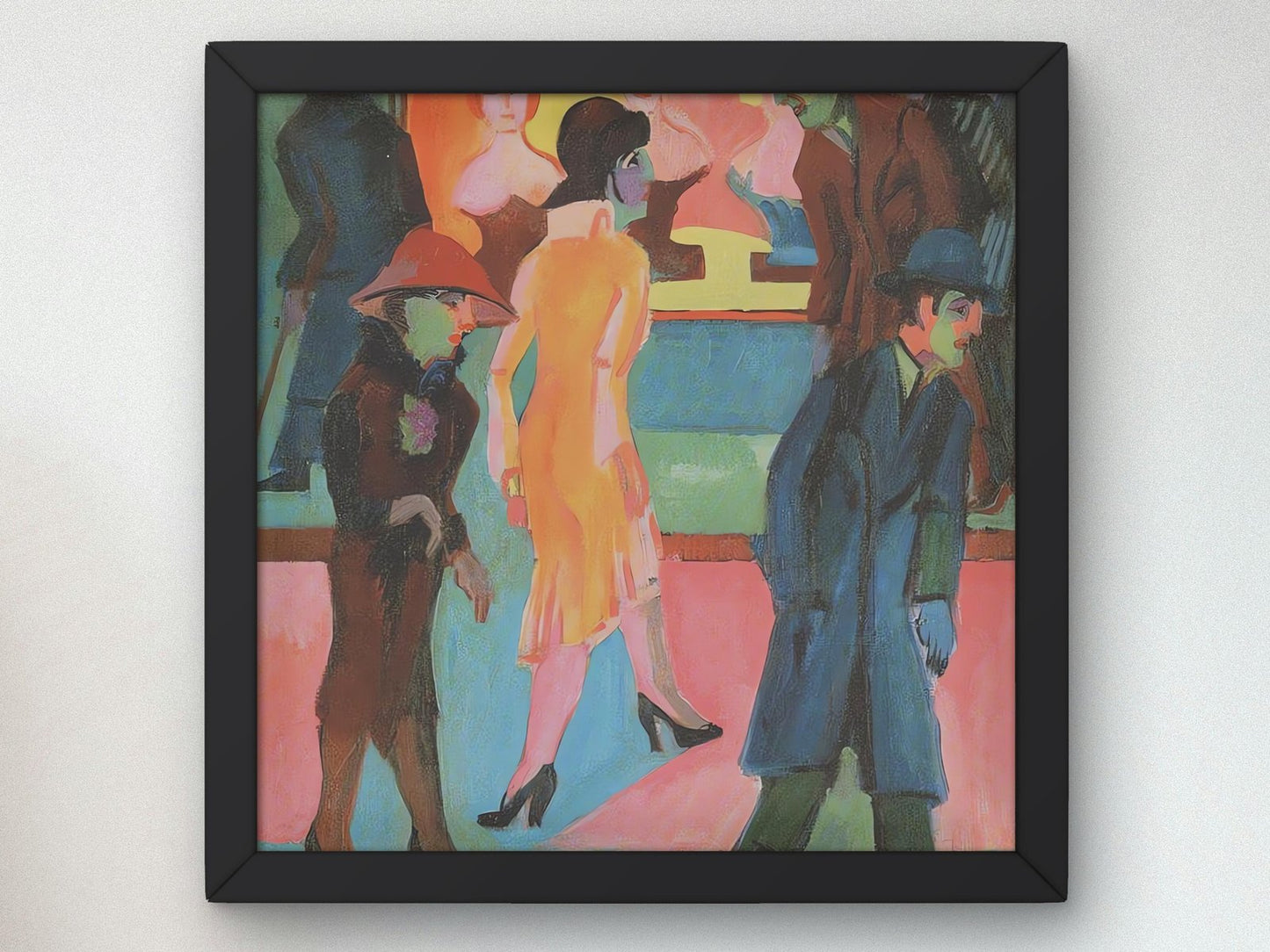 Street Scene in Front of a Barbershop by Ernst Ludwig Kirchner, 1914, Expressionism and Fauvism, fine art print