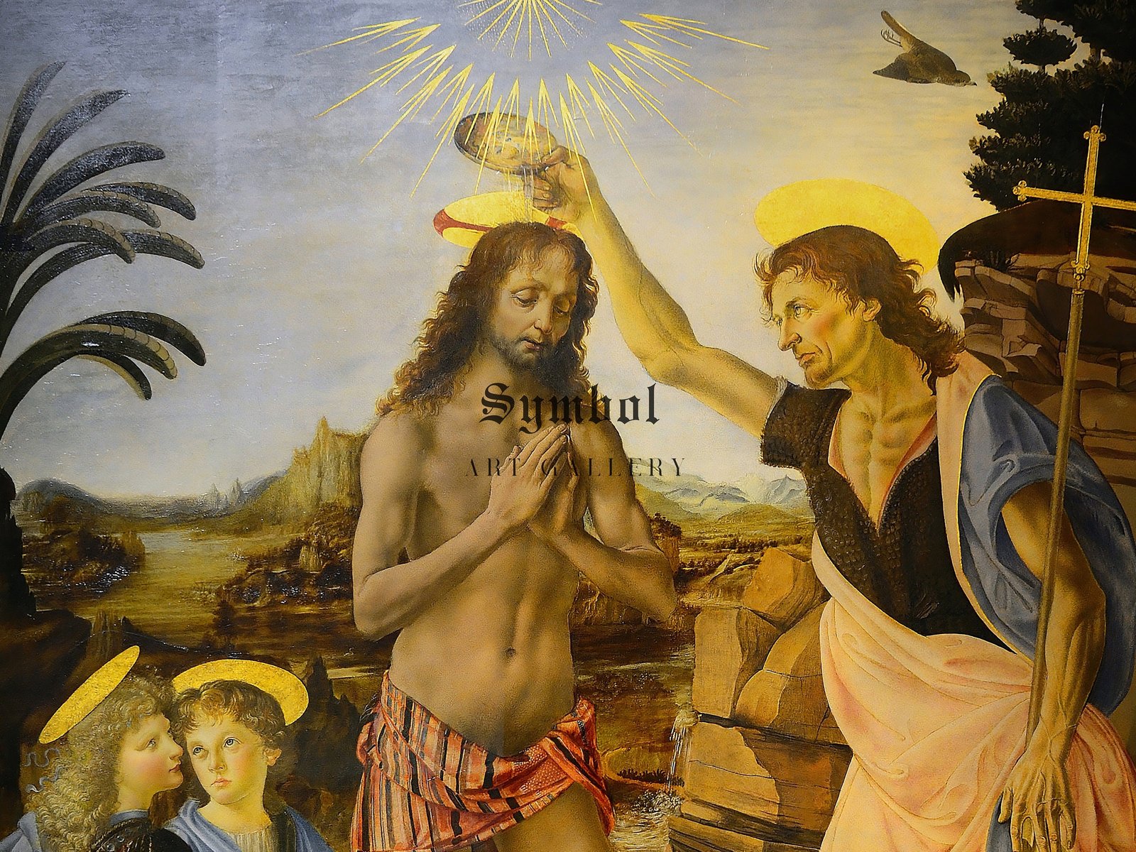 The Baptism of Christ by Leonardo da Vinci, 1472, Renaissance, fine art print