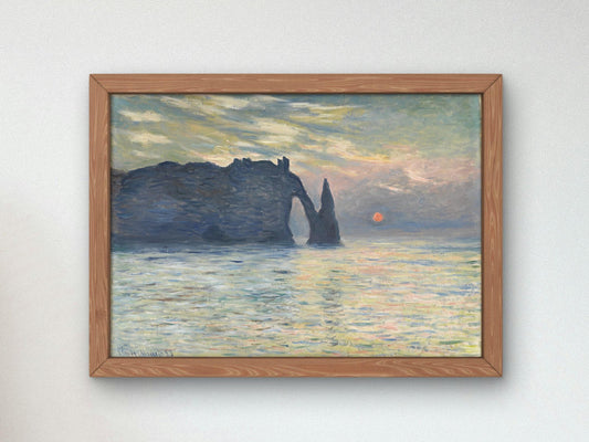 The Cliff Étretat Sunset by Claude Monet, 1883, Impressionism, fine art print