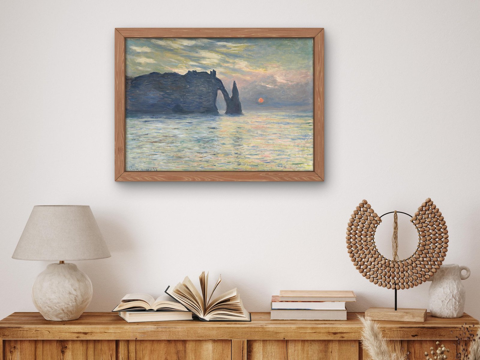 The Cliff Étretat Sunset by Claude Monet, 1883, Impressionism, fine art print