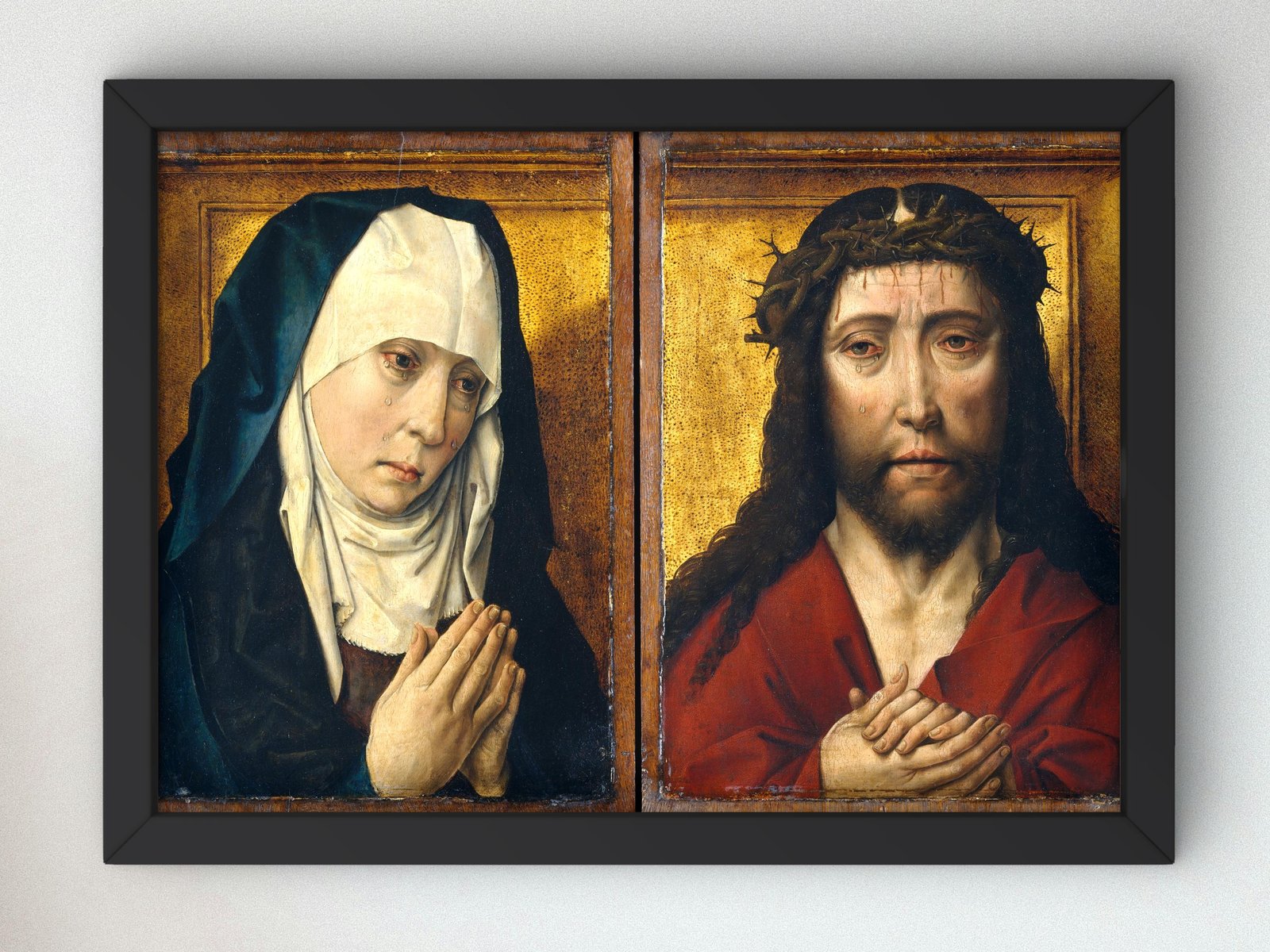 Mourning Virgin and Christ Crowned with Thorns Diptych by Dieric Bouts, 1480, Renaissance, fine art print