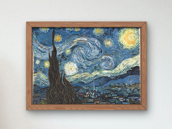 The Starry Night by Vincent van Gogh 1889, Museum Quality Oil Painting print home decor wall art, Elegant home decor artwork Dutch painter