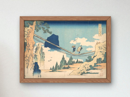 Suspension Bridge on the Border of Hida and Etchu Provinces by Hokusai, 1830, Japanese Woodblock Prints, fine art print