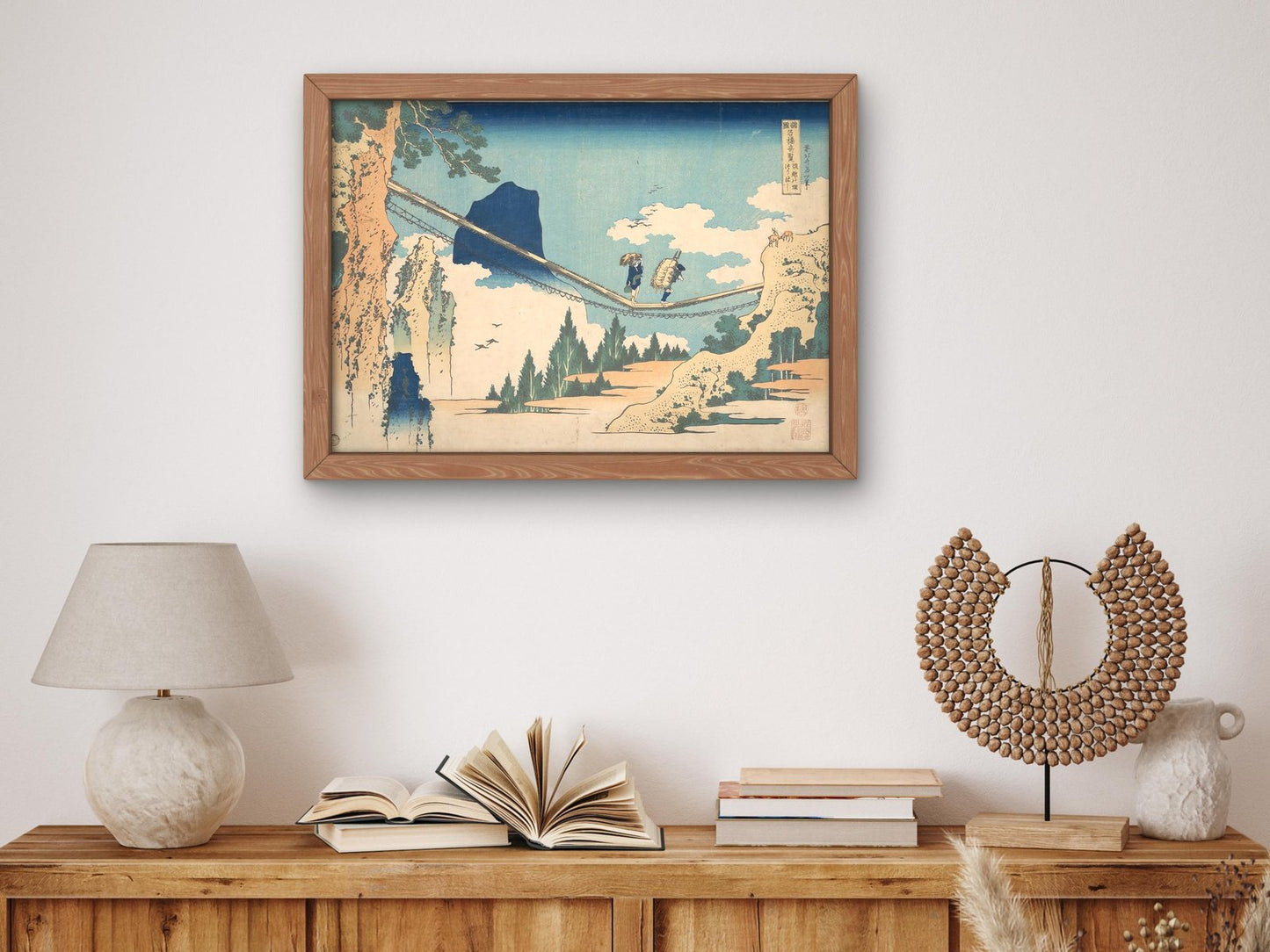Suspension Bridge on the Border of Hida and Etchu Provinces by Hokusai, 1830, Japanese Woodblock Prints, fine art print