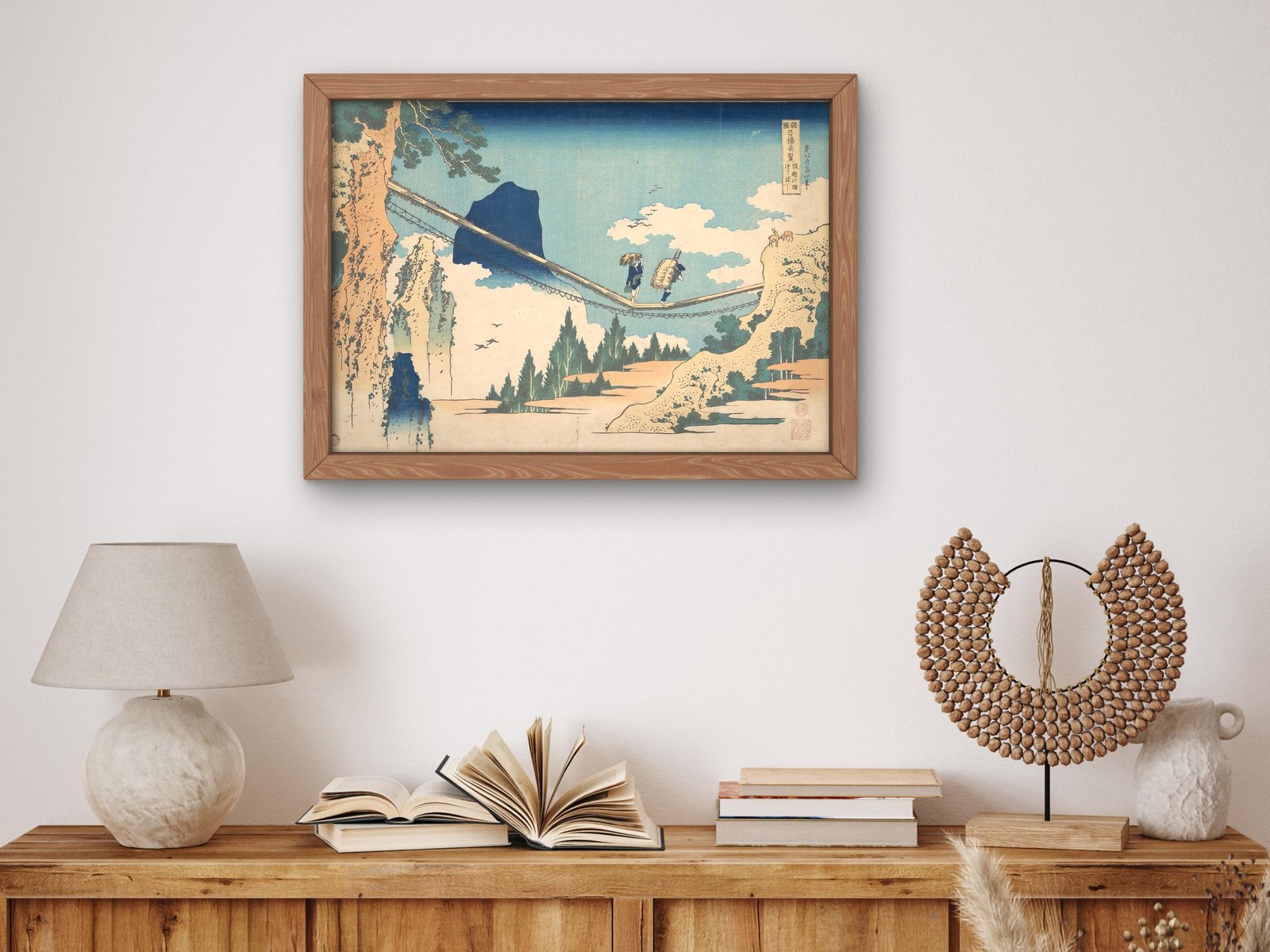 Suspension Bridge on the Border of Hida and Etchu Provinces by Hokusai, 1830, Japanese Woodblock Prints, fine art print