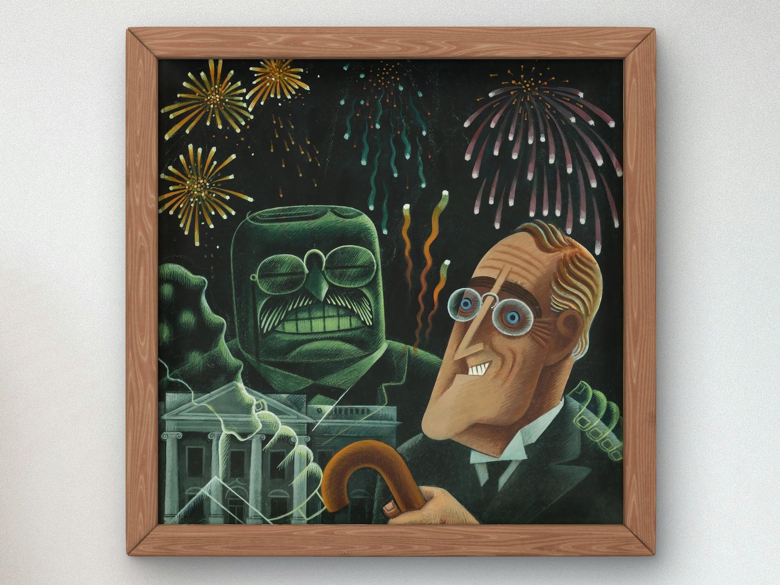 Theodore Roosevelt vs Franklin Delano Roosevelt by Miguel Covarrubias, 1933, Art Deco and American Modernism, fine art print