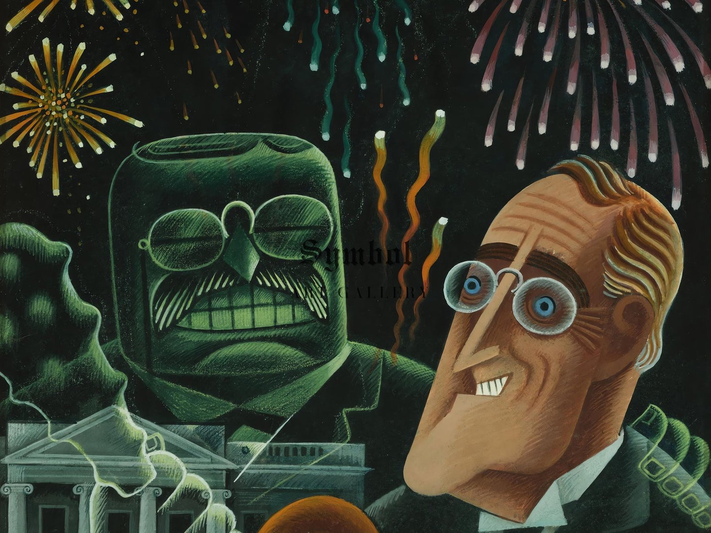 Theodore Roosevelt vs Franklin Delano Roosevelt by Miguel Covarrubias, 1933, Art Deco and American Modernism, fine art print