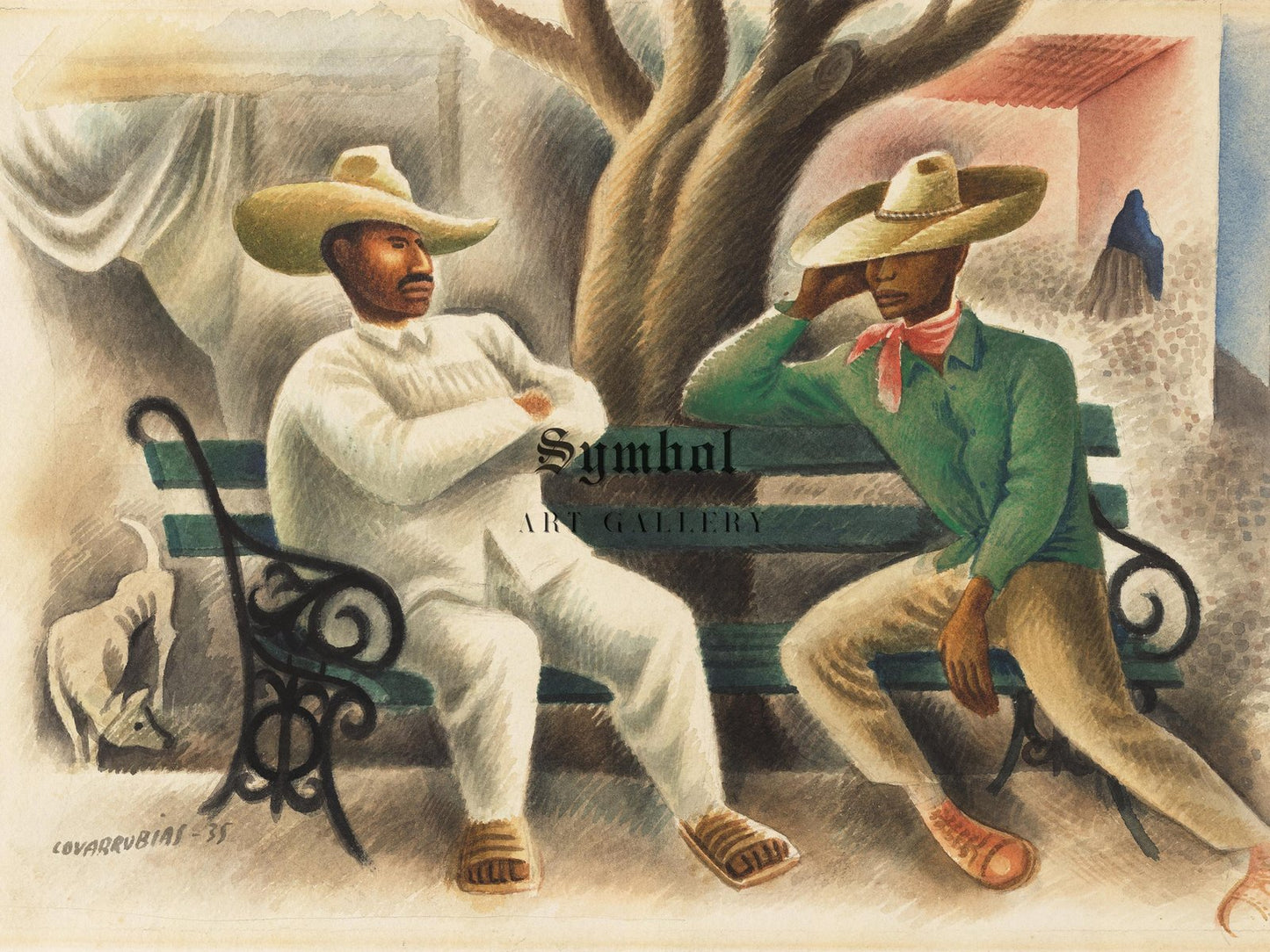 Town Bench by Miguel Covarrubias, 1935, Art Deco and American Modernism, fine art print