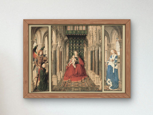 Triptych of Mary and Child, St. Michael, and St. Catherine by Jan van Eyck, 1437, Renaissance, fine art print