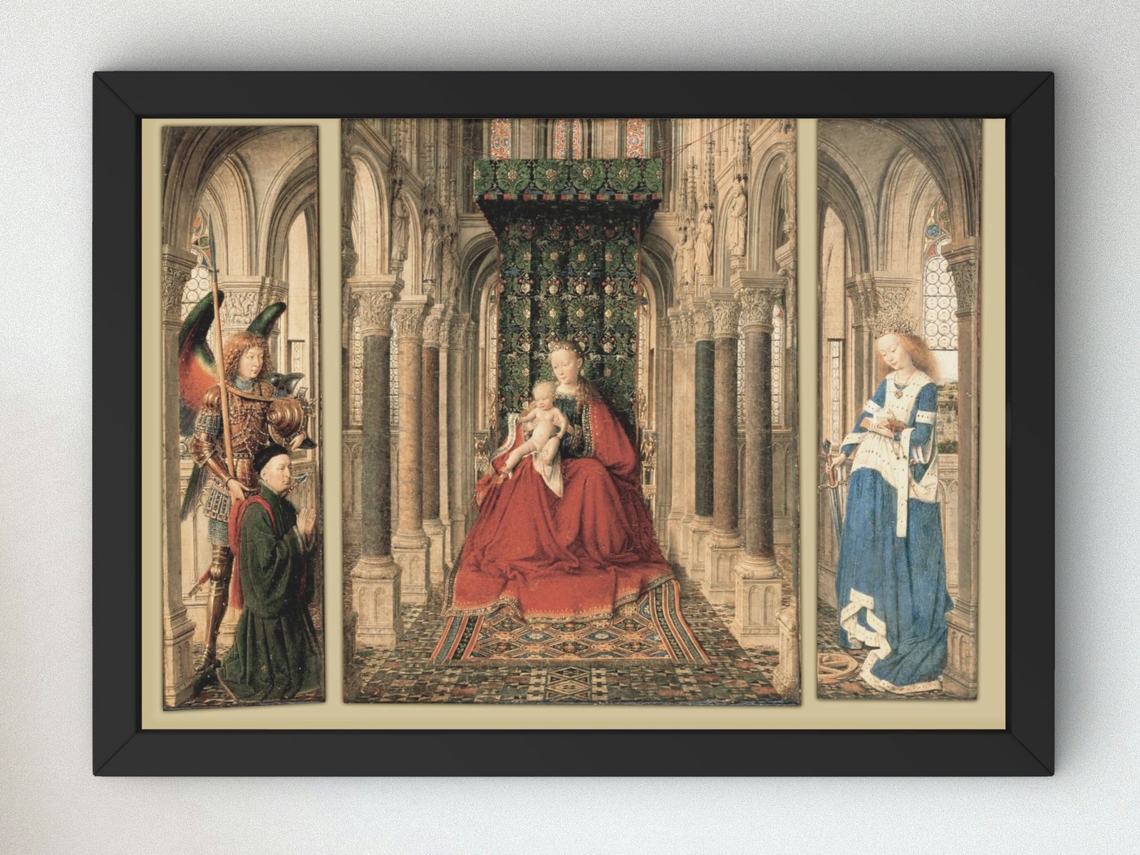 Triptych of Mary and Child, St. Michael, and St. Catherine by Jan van Eyck, 1437, Renaissance, fine art print