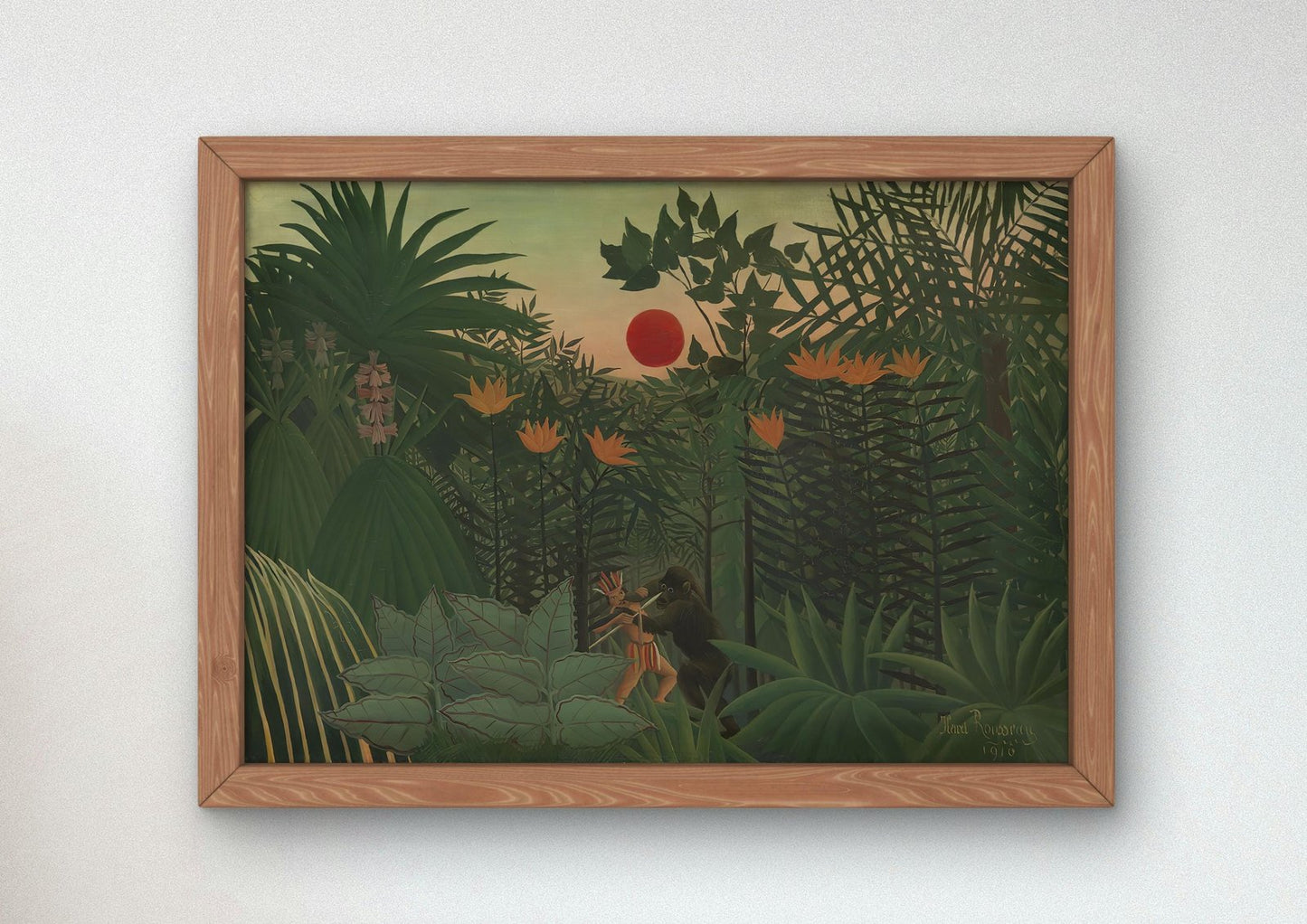 Tropical Landscape American Indian Struggling with a Gorilla by Henri Rousseau, 1910, Post-Impressionism, fine art print