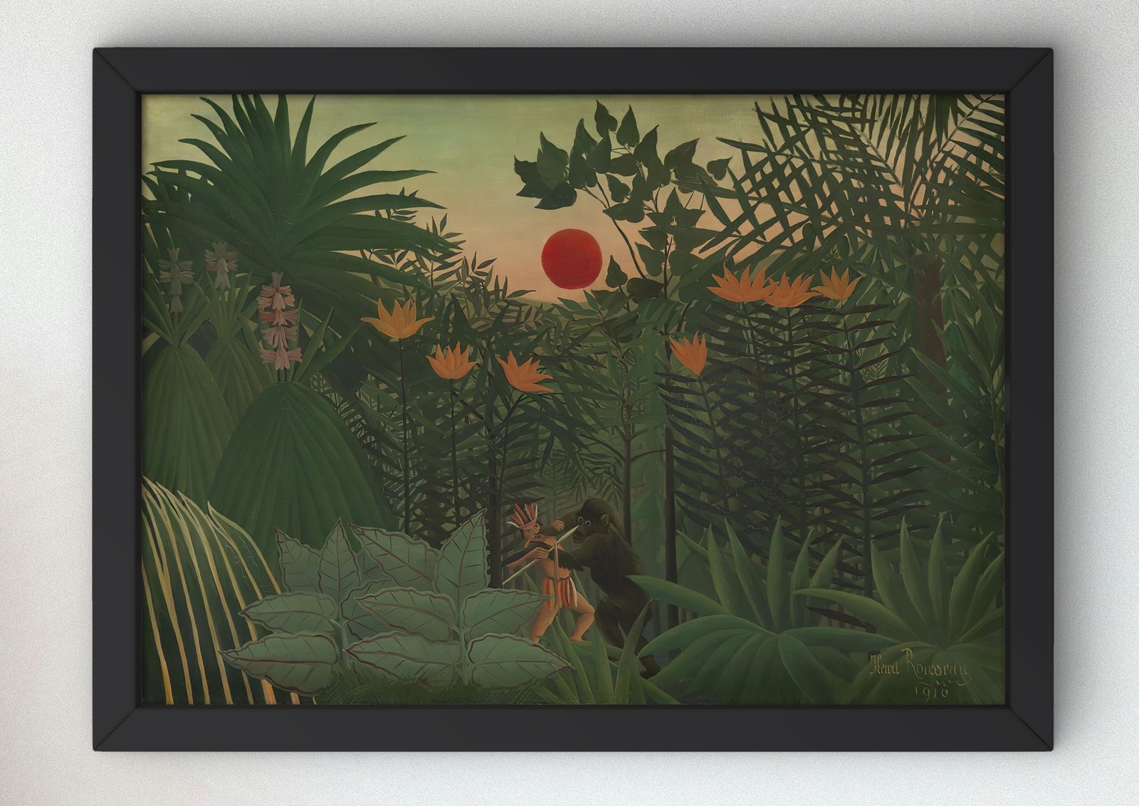 Tropical Landscape American Indian Struggling with a Gorilla by Henri Rousseau, 1910, Post-Impressionism, fine art print