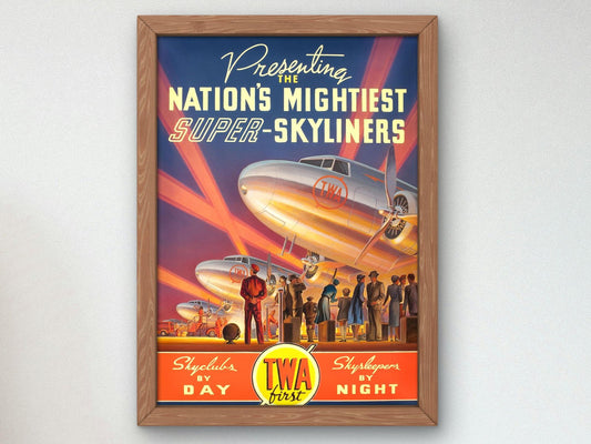 TWA Super-Skyliners advertisement, 1950, Vintage Ads and Posters, fine art print