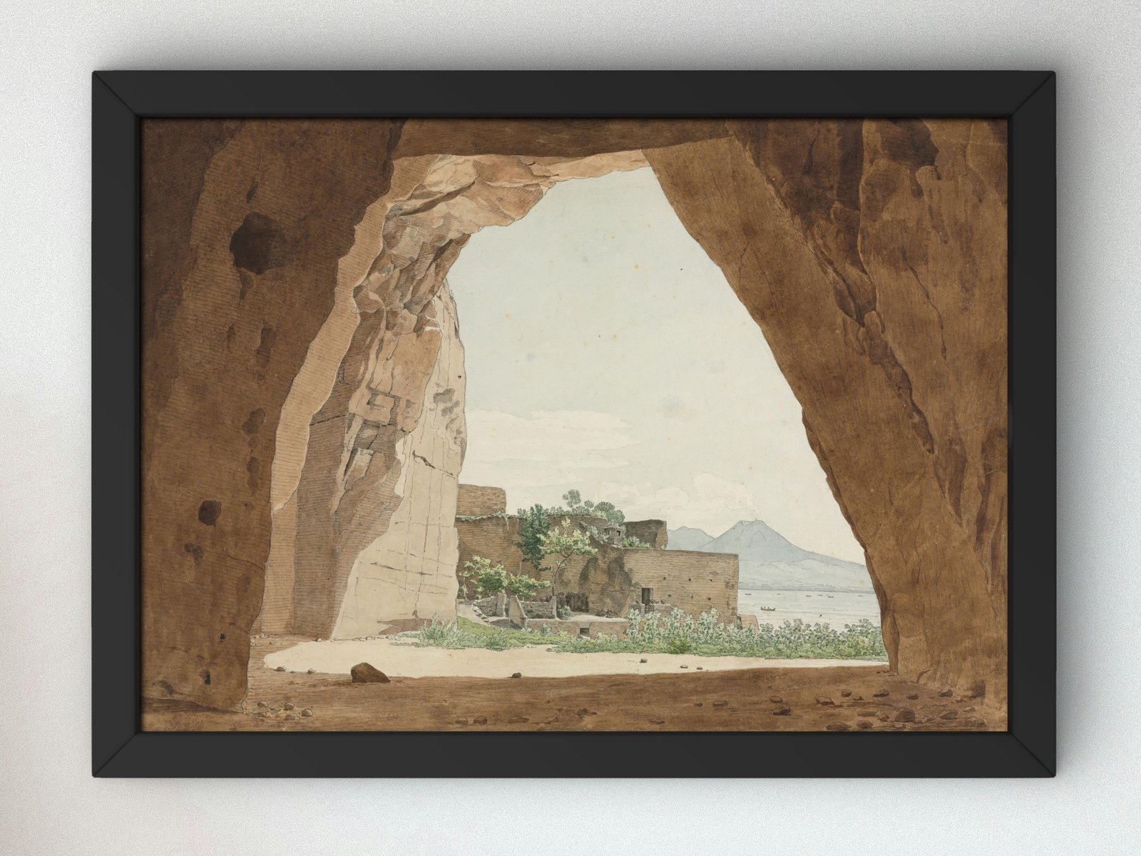 Vesuvius and the Bay of Naples from a Cave by Adolf von Heydeck, 1820, Romanticism and Classical Landscapes, fine art print
