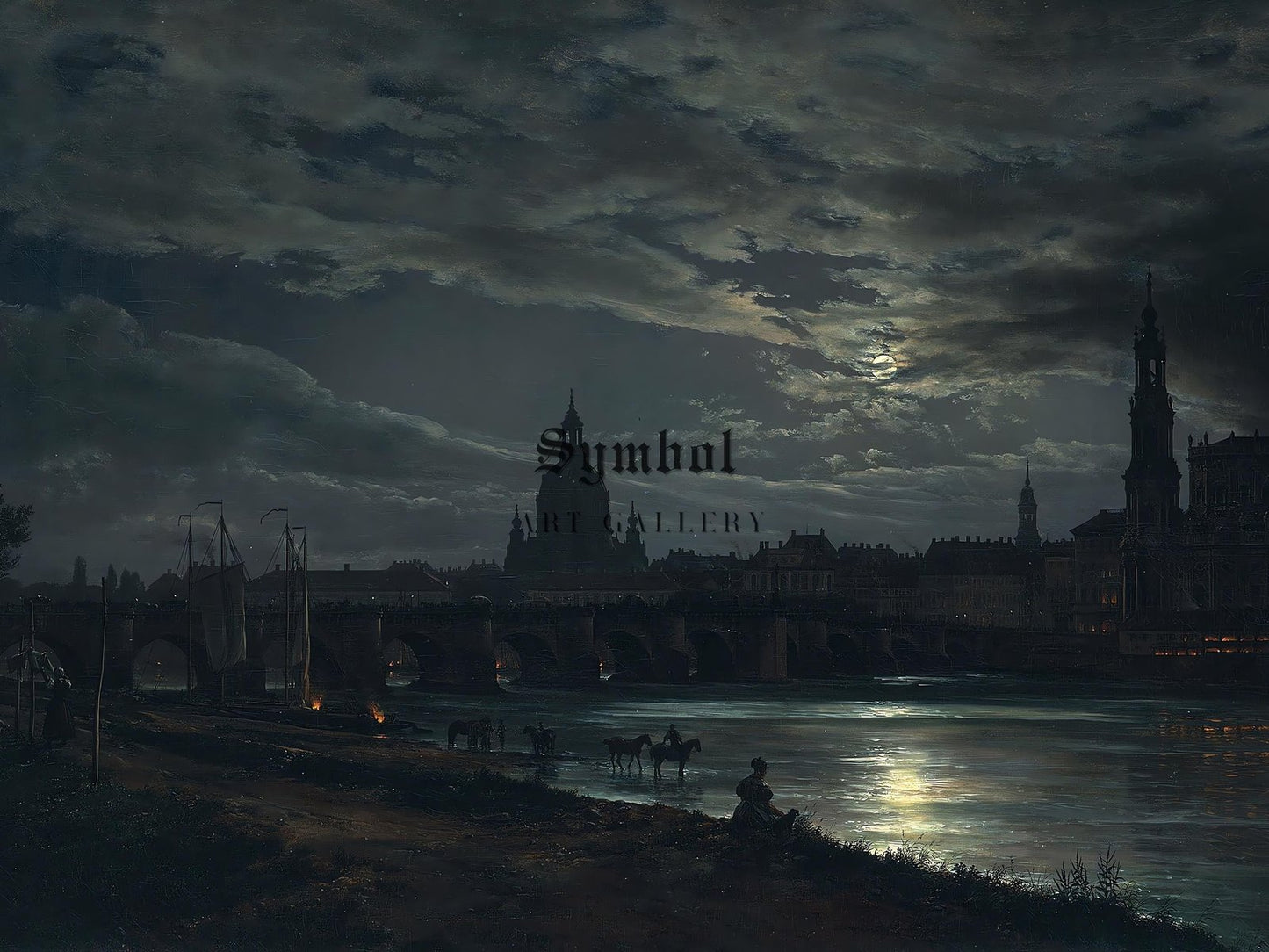 Vue de Dresde au clair de lune by Johan Christian Dahl, 1839, Romanticism and Classical Landscapes, fine art print
