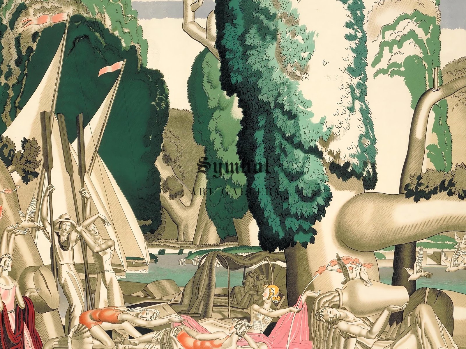 Where is this bower beside the silver Thames by Jean Dupas, 1930, Art Deco and American Modernism, fine art print