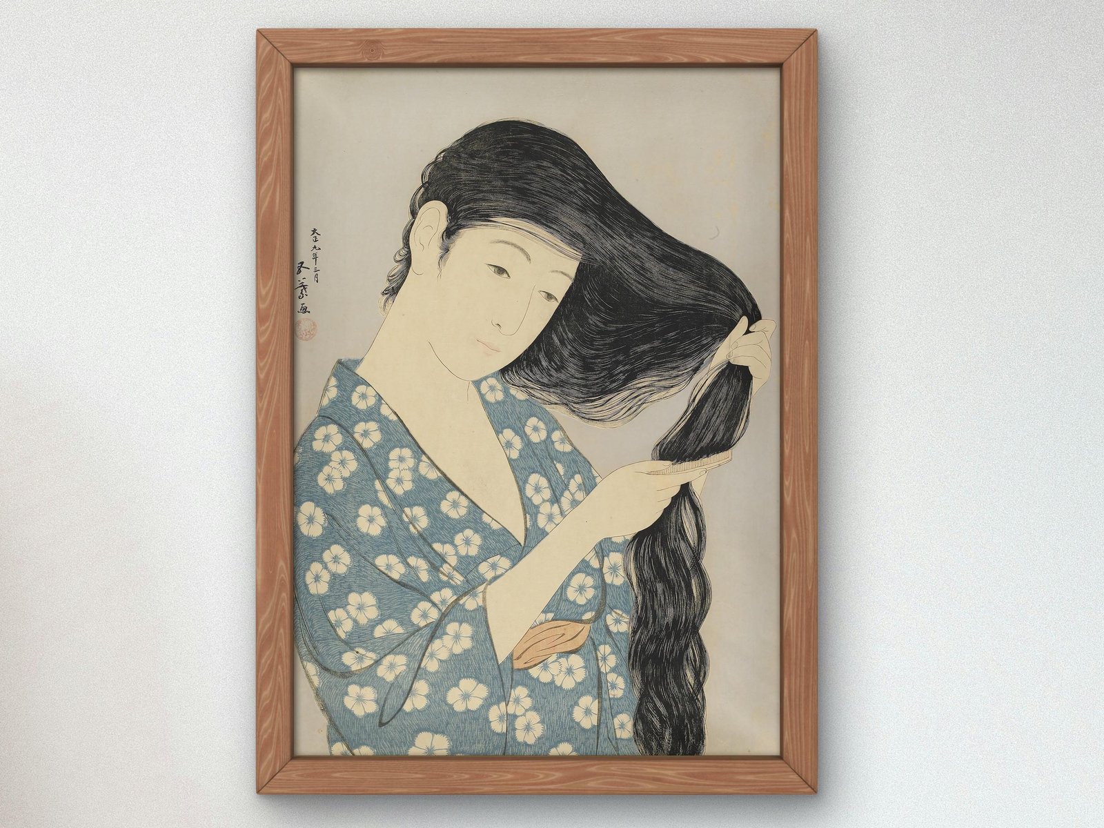Woman Combing Her Hair by Hashiguchi Goyō, 1920, Japanese Woodblock Prints, fine art print