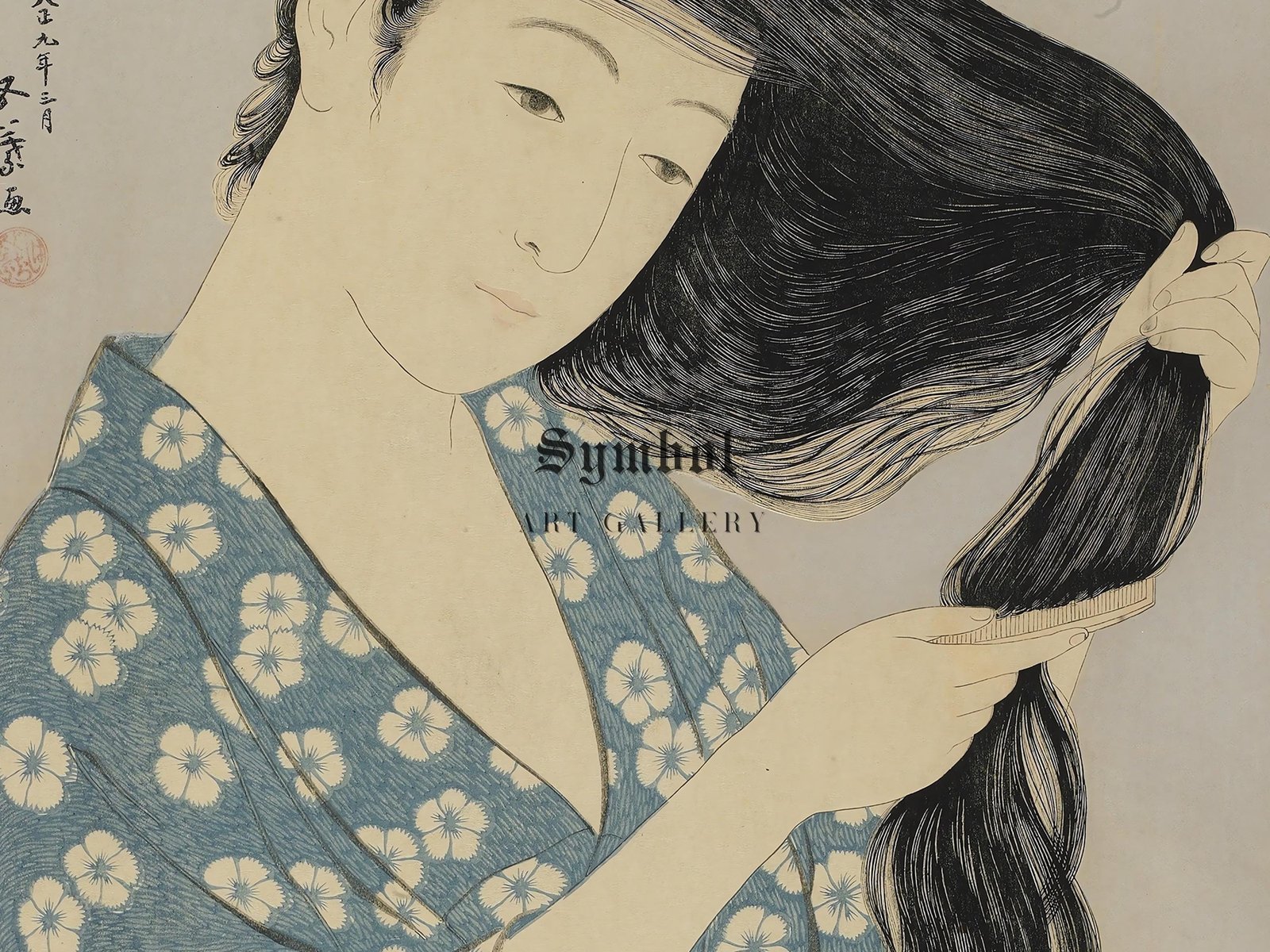 Woman Combing Her Hair by Hashiguchi Goyō, 1920, Japanese Woodblock Prints, fine art print