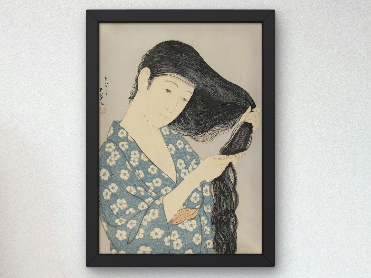 Woman Combing Her Hair by Hashiguchi Goyō, 1920, Japanese Woodblock Prints, fine art print