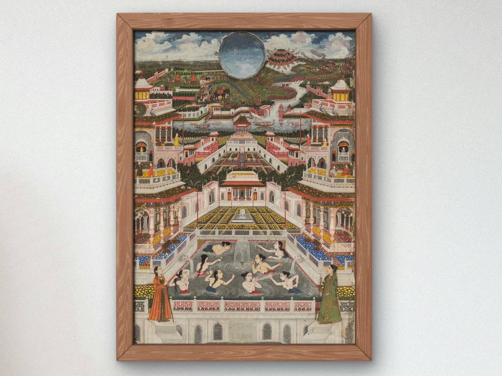 Women Bathing Before Architectural Panorama by Fayzullah, 1765, Orientalism and Exoticism, fine art print