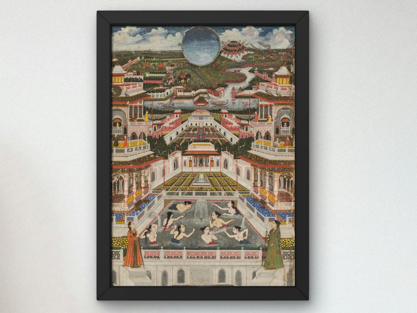Women Bathing Before Architectural Panorama by Fayzullah, 1765, Orientalism and Exoticism, fine art print