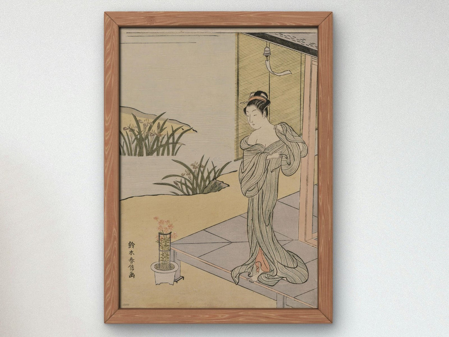 Young Woman Looking at a Pot of Pinks by Suzuki Harunobu, 1767, Japanese Woodblock Prints, fine art print