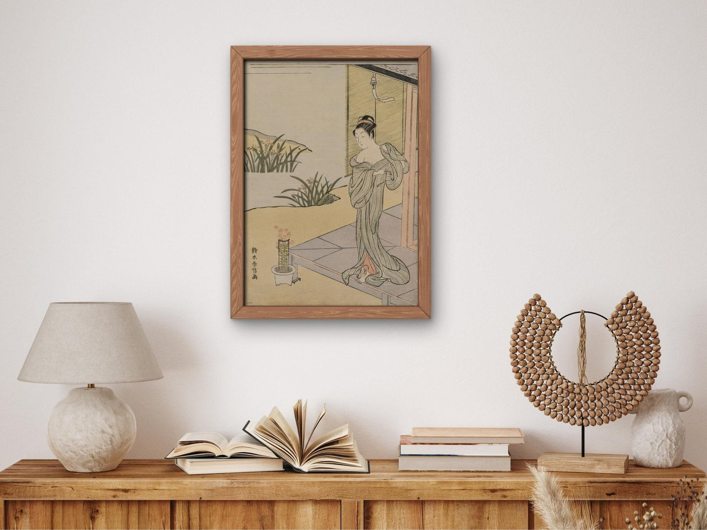 Young Woman Looking at a Pot of Pinks by Suzuki Harunobu, 1767, Japanese Woodblock Prints, fine art print