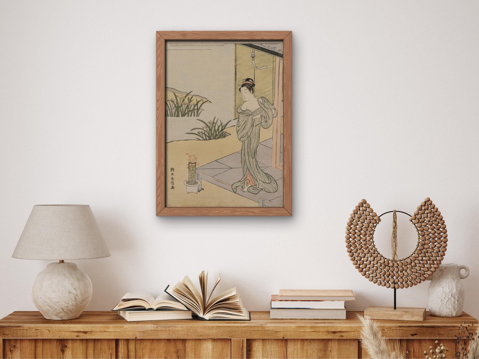 Young Woman Looking at a Pot of Pinks by Suzuki Harunobu, 1767, Japanese Woodblock Prints, fine art print